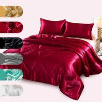 Conjunto de edredom A Nice Night Satin Silky Soft Quilt Red King