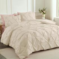 Conjunto de edredom Andency Beige Pinch Pleat King Size 3 peças