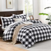Conjunto de edredom Andency Black Plaid King Size 3 peças