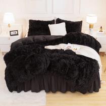 Conjunto de edredom Andency Fluffy Black Queen Size, 3 peças