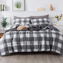 Conjunto de edredom Andency Light Grey Plaid completo com 2 fronhas