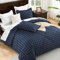 Conjunto de edredom Andency Navy Grid Queen Size, 3 peças Conjunto de edredom Andency Navy Grid Queen Size, 3 peças