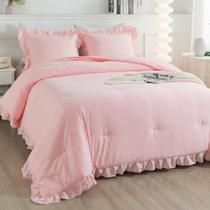 Conjunto de edredom Andency Pink tamanho completo, 3 peças de microfibra
