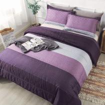 Conjunto de edredom Andency Stripe em tamanho real roxo/cinza, 3 peças