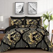 Conjunto de edredom Anibedding Black Gold Bohemian Damask King Size Conjunto de edredom Anibedding Black Gold Bohemian Damask King Size