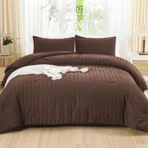 Conjunto de edredom Avelom Brown Seersucker King 3 peças