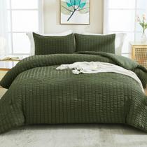 Conjunto de edredom Avelom Dark Olive Green Seersucker Queen