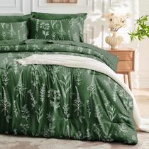 Conjunto de edredom Bed in a Bag MUXHOMO Dark Green Queen de 7 peças