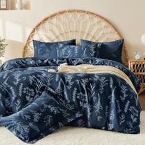Conjunto de edredom Bed in a Bag MUXHOMO Navy Blue Queen de 7 peças