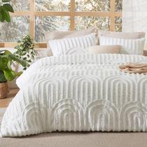 Conjunto de edredom Bedsure Boho Tufted Queen White, 3 peças
