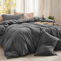 Conjunto de edredom Bedsure, cinza escuro, algodão queen size, 3 peças Conjunto de edredom Bedsure, cinza escuro, algodão queen size, 3 peças