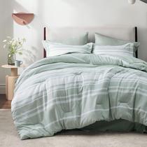 Conjunto de edredom Bedsure King, 7 peças, verde sálvia, listrado