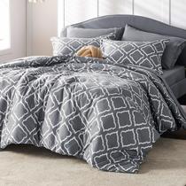 Conjunto de edredom Bedsure King Dark Grey Blue Quatrefoil 7 peças