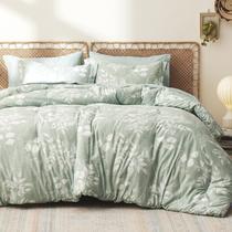 Conjunto de Edredom Bedsure King Size 7 Peças - Estampa Floral Verde Sálvia