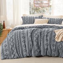 Conjunto de Edredom Bedsure King Size - Estilo Boho Tufted Cinza - 3 Peças