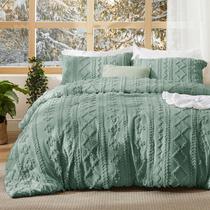 Conjunto de Edredom Bedsure King Size - Estilo Boho Tufted Verde (3 Peças)