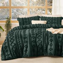 Conjunto de Edredom Bedsure King Size - Estilo Boho Tufted Verde Esmeralda