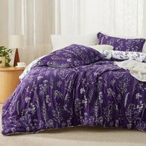 Conjunto de edredom Bedsure Queen Dark Purple com padrão floral Conjunto de edredom Bedsure Queen Dark Purple com padrão floral