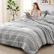 Conjunto de edredom Bedsure Queen Size, 7 peças, cinza, branco, listrado Conjunto de edredom Bedsure Queen Size, 7 peças, cinza, branco, listrado