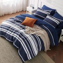 Conjunto de edredom Bedsure Queen Size, 7 peças, listrado azul marinho