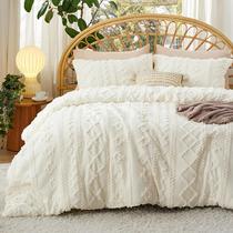 Conjunto de Edredom Bedsure Queen Size - Estilo Boho Tufted Marfim (3 Peças)