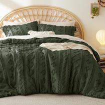 Conjunto de Edredom Bedsure Queen Size - Estilo Boho Tufted Verde Oliva