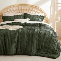 Conjunto de Edredom Bedsure Queen Size - Estilo Boho Tufted Verde Oliva