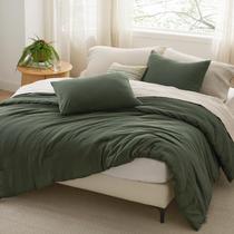 Conjunto de Edredom Bedsure Queen Size Verde Escuro - Pré-Lavado - 3 Peças