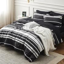 Conjunto de edredom Bedsure tamanho completo, 7 peças, preto listrado