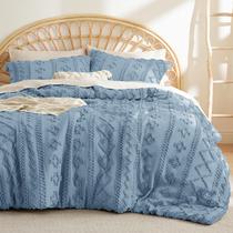 Conjunto de edredom Bedsure Tufted Boho em tamanho real azul acinzentado