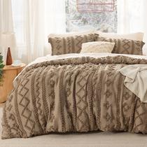 Conjunto de edredom Bedsure Tufted Boho King Size Brown 3 peças