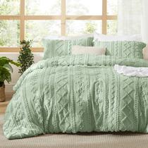 Conjunto de edredom Bedsure Tufted Boho King Size Verde Sálvia, 3 peças
