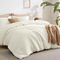 Conjunto de Edredom Bedsure Waffle Weave King - 3 Peças - Cor Branco Coco