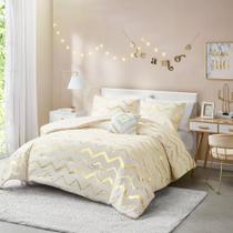 Conjunto de edredom Codi Cream branco e dourado para cama completa/queen-size