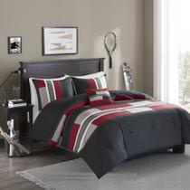 Conjunto de edredom Comfort Spaces Sporty Design preto/vermelho Twin