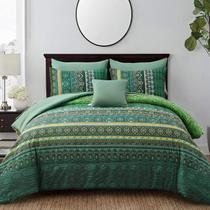 Conjunto de edredom Cottolester Boho Green Queen Size 8 peças