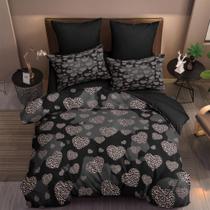 Conjunto de edredom Coutuechen Heart Queen Size Preto Rosa Leopard Conjunto de edredom Coutuechen Heart Queen Size Preto Rosa Leopard