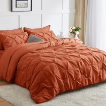 Conjunto de edredom CozyLux Burnt Orange King de 7 peças de cama em uma bolsa
