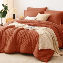 Conjunto de edredom CozyLux King Seersucker Burnt Orange de 7 peças
