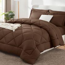 Conjunto de edredom CozyLux King Size Brown, 7 peças, cama em uma bolsa