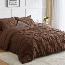 Conjunto de edredom CozyLux King Size Brown com 7 peças