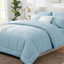 Conjunto de edredom CozyLux Light Blue Queen, 7 peças, cama em uma bolsa