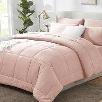 Conjunto de edredom CozyLux Pink Queen Size 7 peças de cama em uma bolsa