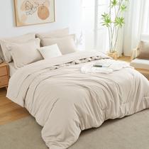Conjunto de edredom CozyLux Queen Beige, 7 peças, cama em uma bolsa