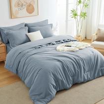 Conjunto de edredom CozyLux Queen Grayish Blue de 7 peças em uma bolsa