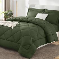 Conjunto de edredom CozyLux Queen Olive Green 7 peças para todas as estações