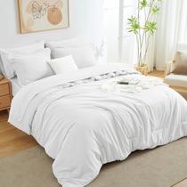 Conjunto de edredom CozyLux Queen White de 7 peças de cama em uma bolsa
