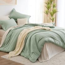 Conjunto de edredom CozyLux Sage Green Queen, conjunto de roupa de cama de 7 peças