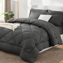 Conjunto de edredom CozyLux, tamanho completo, cinza escuro, 7 peças, cama em uma bolsa