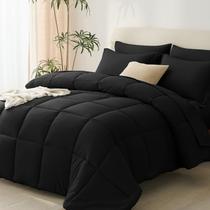 Conjunto de edredom CozyLux, tamanho completo, preto, 7 peças, cama em uma bolsa